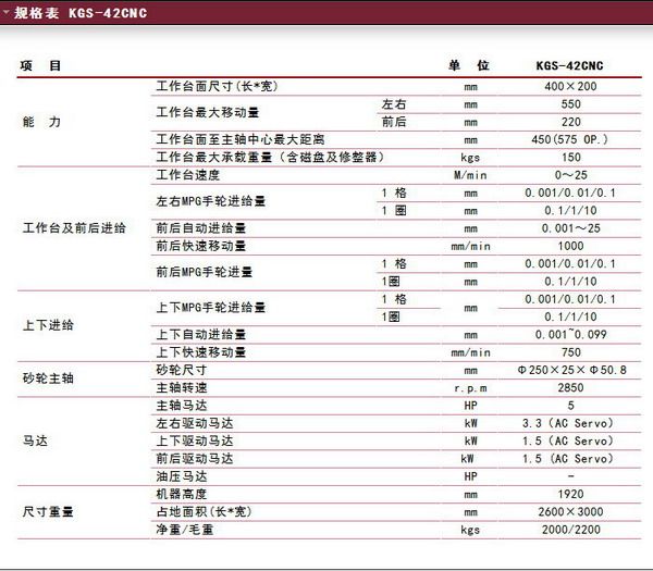 建德三轴CNC数控精密磨床 KGS-42CNC-规格表